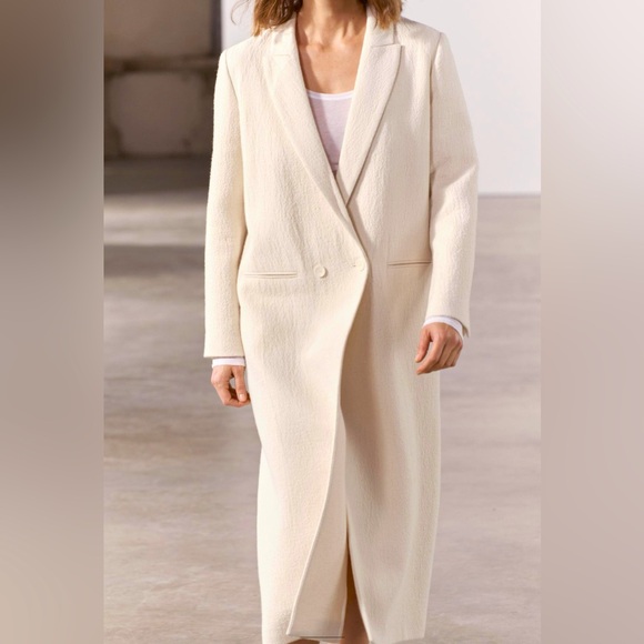 MINIMALIST WOOL BLEND COAT ZW COLLECTION ECRU SIZE MEDIUM. BEAUTIFUL❣️ - Picture 3 of 7
